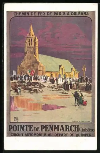 Künstler-AK Pointe de Penmarch, Chapelle de la Joie, Circuit Automobile au Depart de Quimper, Tourismus