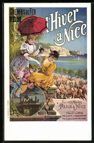 AK Nice, Chemins de Fer P. L. M., l`Hiver, zwei Damen schauen auf die Parade, Tourismus