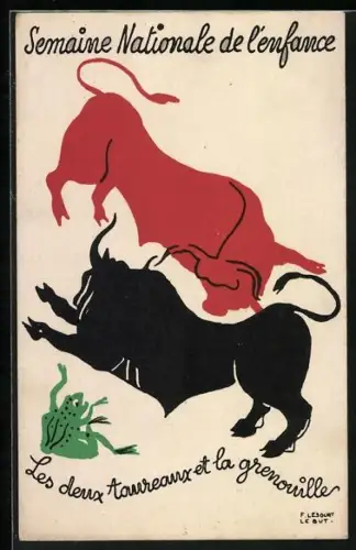 Künstler-AK sign. F. Lesourt: Les deux toureaux et la grenouiller