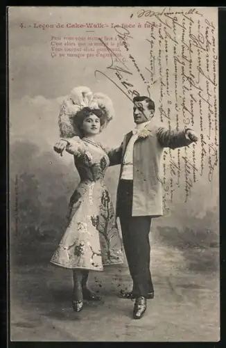 AK Paar tanzt Cake-Walk, Le face à face