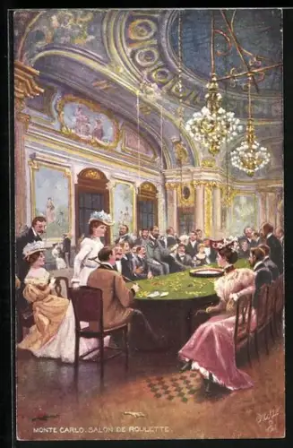 Künstler-AK Monte Carlo, Salon de Roulette