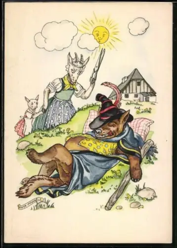 AK Mutter Geisslein kommt um dem Wolf den Bauch aufzuschneiden, Reklame für Idanthren