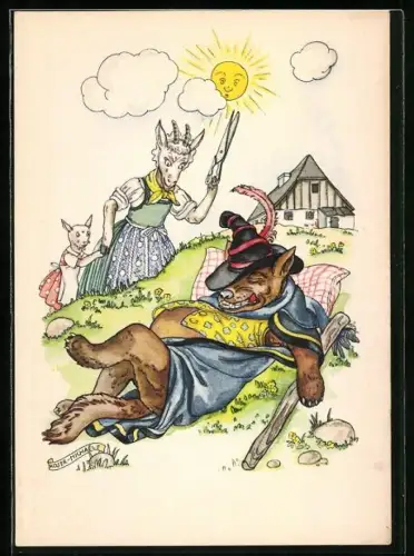 AK Mutter Geisslein kommt um dem Wolf den Bauch aufzuschneiden, Reklame für Idanthren