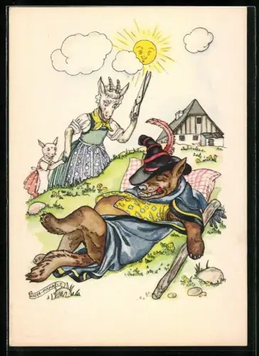 AK Mutter Geisslein kommt um dem Wolf den Bauch aufzuschneiden, Reklame für Idanthren