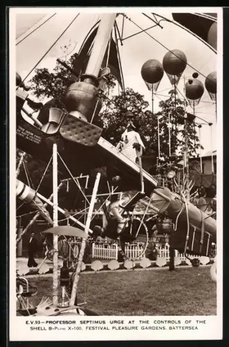 AK London-Battersea, Professor Septimus urge at the controls of the Shell BvPlane X-100 Festival Gardens