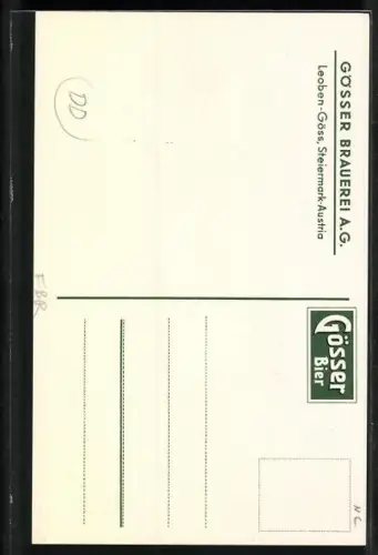 Künstler-AK Leoben-Göss, Der Fachmann und der Laie..., Gösser Brauerei-Werbung
