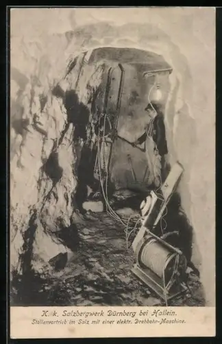 AK Dürnberg, Salzbergwerk, Stollenvortrieb im Salz mit einer elektrischen Drehbor-Maschine