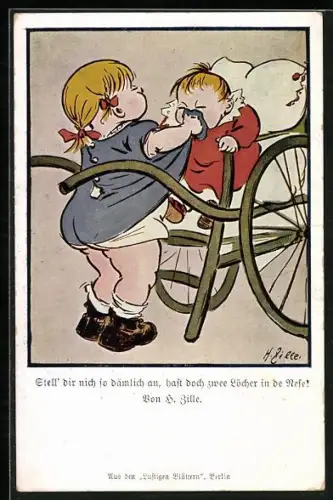 Künstler-AK Heinrich Zille: Stell dir nich so dämlich an..., schnäuzendes Kleinkind