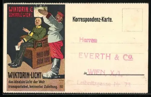 Künstler-AK Reklame Wiktorin Co., Wiktorin-Licht