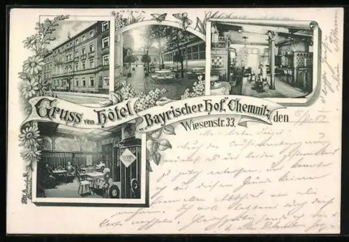 AK Chemnitz, Hotel Bayrischer Hof in der Wiesenstrasse 33, Innenansichten