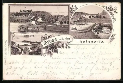 Vorläufer-Lithographie Remscheid, 1894, Thalsperre mit Restaurant