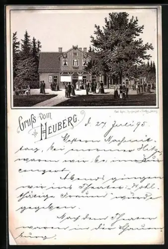 Vorläufer-Lithographie Heuberg / Friedrichroda, 1895, Gasthof Heuberg mit Gästen