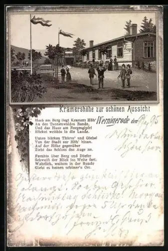 Vorläufer-Lithographie Wernigerode, 1894, Gasthof Krämershohe zur schönen Aussicht