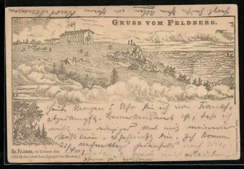 Vorläufer-Lithographie Gr. Feldberg i. Taunus, 1893, Gasthof auf dem Feldberg