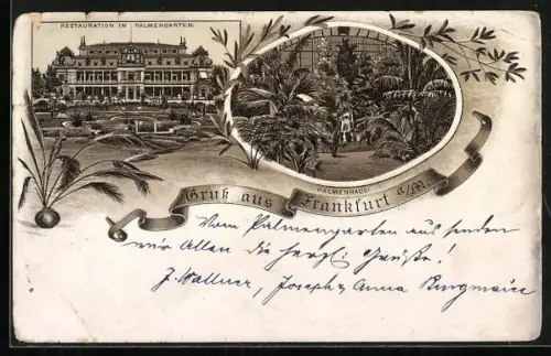 Vorläufer-Lithographie Frankfurt-Westend, 1893, Restaurant im Palmengarten