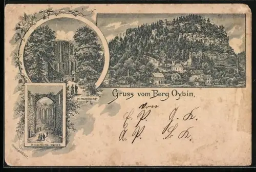 Vorläufer-Lithographie Oybin, 1892, Kirchruine, Berg, Inneres der Kirchruine