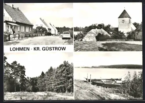 AK Lohmen, Dorfstrasse, Kirche, See, Waldansicht