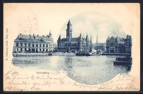 AK Helsingborg, Stadtpanorama mit Turmgebäude