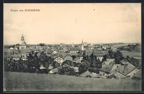 AK Simmern / Hunsrück, Stadtansicht mit Kirche und historischen Gebäuden