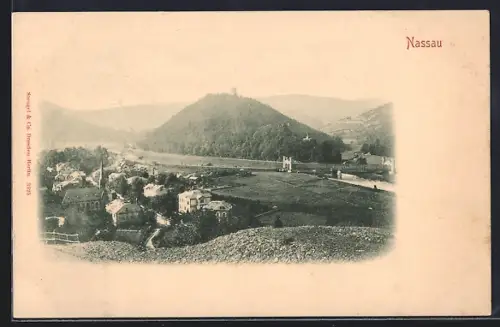 AK Nassau / Lahn, Ortsansicht mit Burg auf dem Berg