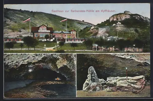 AK Kyffhäuser, Gasthaus zur Barbarossa-Höhle, Barbarossas Stuhl und Tisch