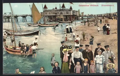 AK Ahlbeck / Ostseebad, Strandleben, Seebrücke, Segelboote