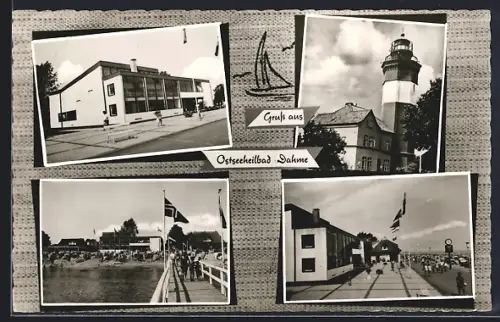AK Dahme / Ostseebad, Strandpromenade, Leuchtturm, Strandansicht