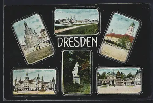 AK Dresden, Frauenkirche, Schloss, Zwinger, Augustusbrücke