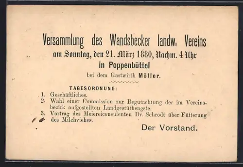 AK Hamburg-Poppenbüttel, Versammlung des Wandsbecker landwirtschaftlichen Vereins 1880