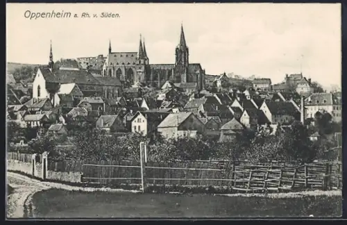 AK Oppenheim, Stadtansicht mit der Kirche von Süden aus