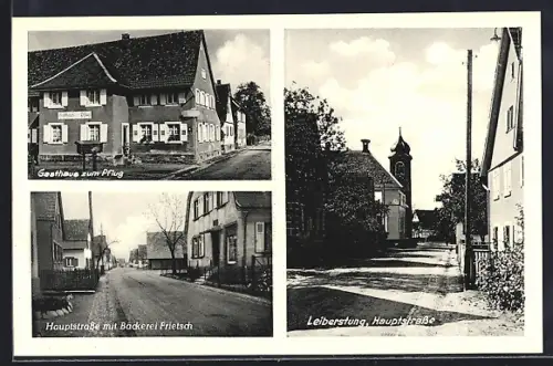 AK Leiberstung, Hauptstrasse, Gasthaus zum Pflug, Bäckerei Frietsch