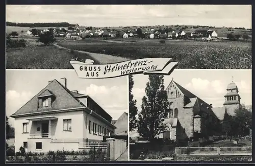 AK Steinefrenz /Westerwald, Teilansicht, Kirche, Wohnhaus