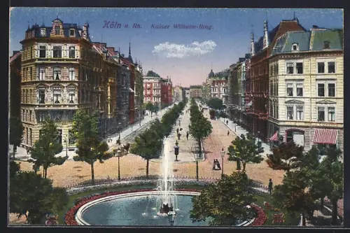 AK Köln-Neustadt, Kaiser Wilhelm-Ring mit Springbrunnen