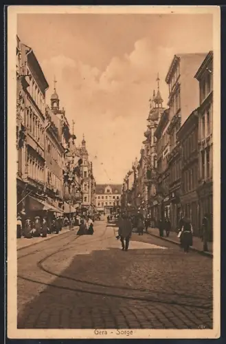AK Gera-Sorge, Strassenpartie mit Geschäften
