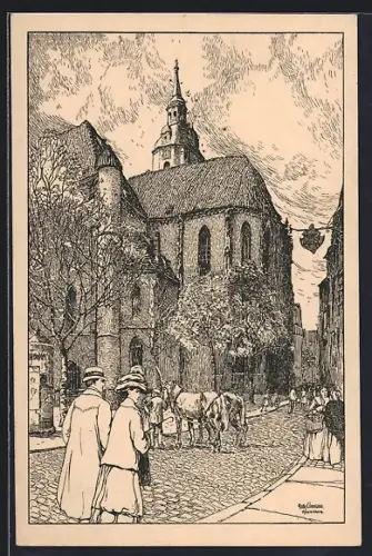 Künstler-AK Naumburg / Saale, hinter der Wenzelskirche