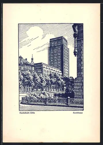 Künstler-AK Köln, Deutscher Haus- und Grundbesitzertag 1937, 58. Jahrestagung, Hochhaus mit Strassenpartie