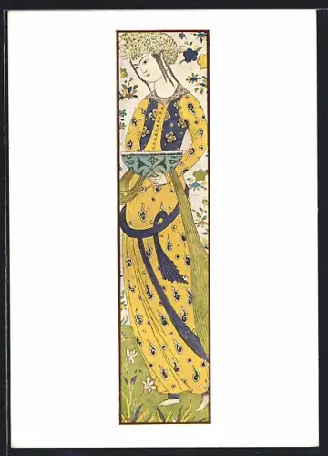 Künstler-AK Berlin, Pergamon-Museum, Islamische Abteilung, Teil eines Fliesengemäldes im Stile des Rizâ Abbâsi