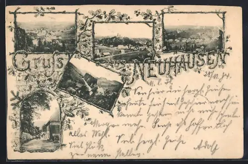 Vorläufer-AK Neuhausen / Sa., 1894, Ortsansichten und Ortspartie