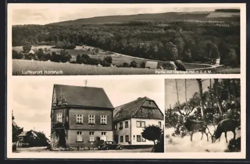 AK Horbruch, Gasthaus Otto Barth, Ortsansicht, Hirsch