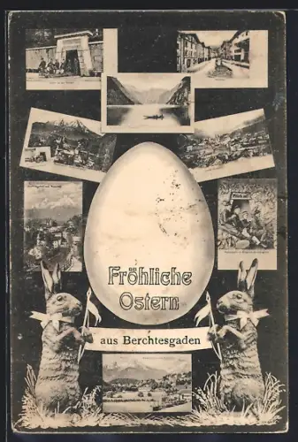 AK Berchtesgaden, Partien vom Ort, Passepartout mit Osterhasen