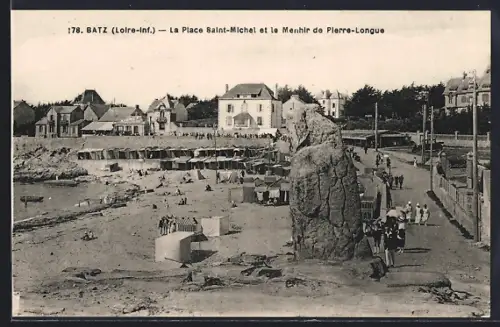 AK Batz /Loire-Inf., La Plage Saint-Michel et le Menhir de Pierre-Longue
