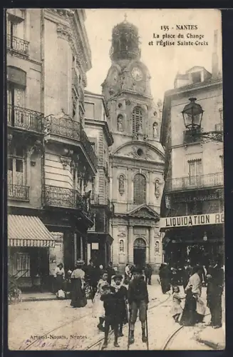 AK Nantes, La place du Change et l`église Sainte-Croix