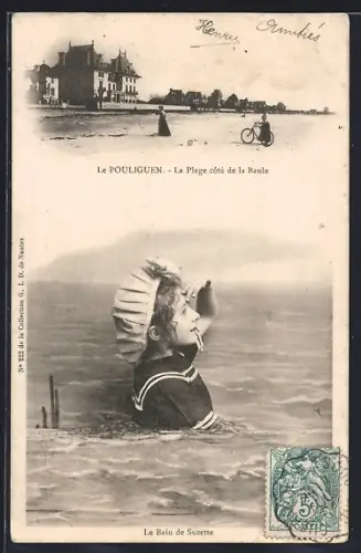 AK Le Pouliguen, La Plage côté de la Baule et le bain de Suzette