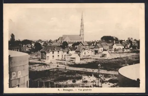 AK Donges, Vue générale avec église en arrière-plan