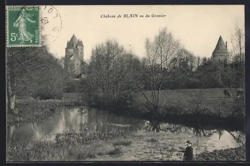 AK Blain, Château de Blain ou du Gravier avec étang et paysage environnant