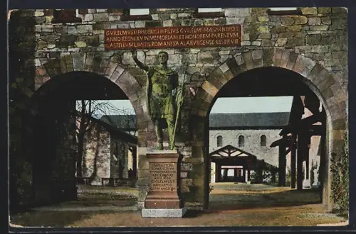 AK Saalburg / Taunus, Porta decumana, Standbild des Antoninus Pius