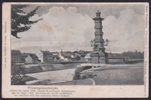 AK München, Prinzregentenbrücke, zerstörter Brückenpfeiler nach Hochwasser 1899