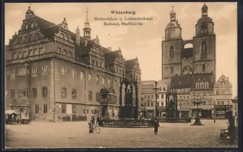 AK Wittenberg, Melanchthon- und Lutherdenkmal, Rathaus, Stadtkirche