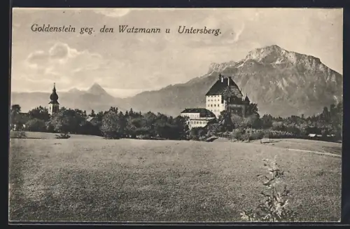 AK Elsbethen, Schloss Goldenstein, Blick auf Watzmann und Untersberg