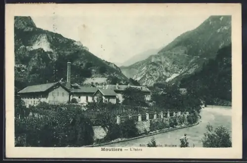 AK Moûtiers, L`Isère et vue sur les montagnes alpines environnantes